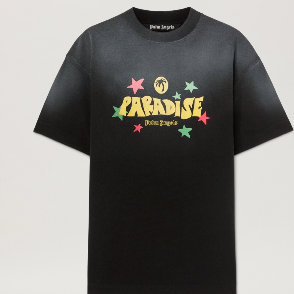 Palm Angels Black and Yellow Short Sleeve Tee